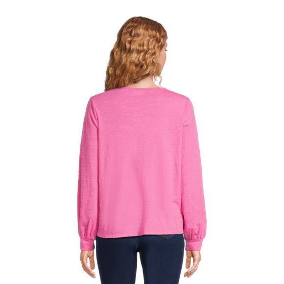 Time and Tru Women's Eyelet Top with Long Sleeves, Sizes XS-XXXL - Picture 8 of 10